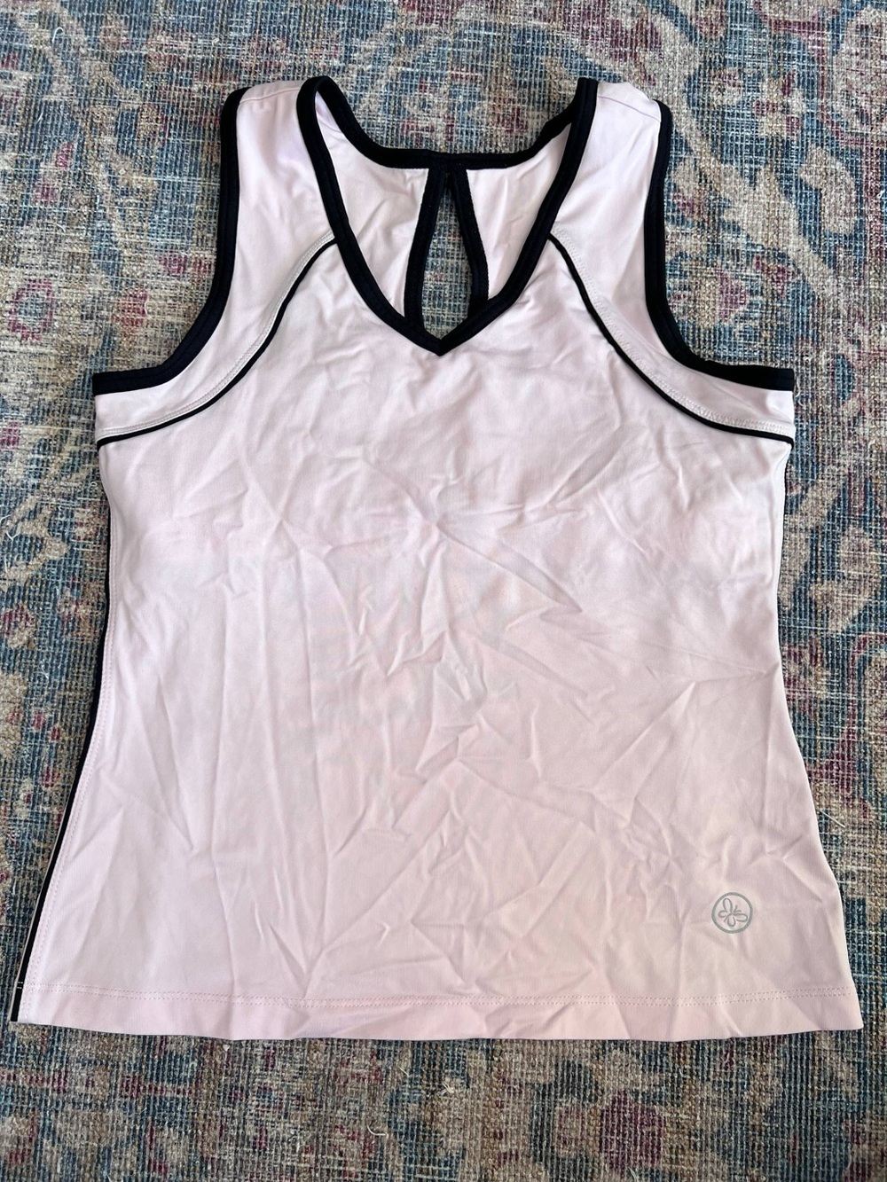 Y2K yoga style Sleeveless Athletic Tank Top in Light Pink with Black Trim